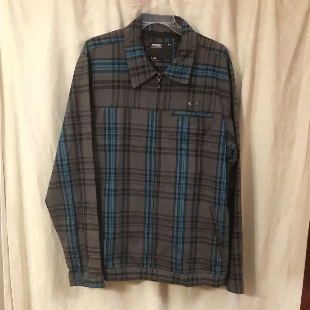 Oakley Light Weight Plaid Blue/Gray Jacket Size L